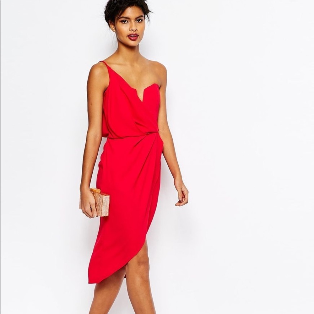 Red Asos One Shoulder Tulip Dress
